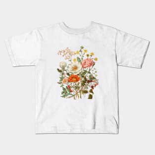 Rose & Wildflowers Vintage Botanical Illustration Kids T-Shirt